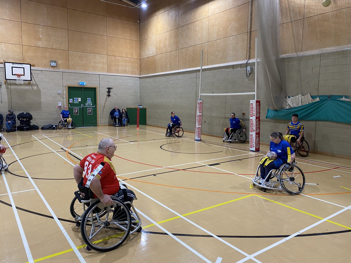 Wheelchair RL Super League & Development sides in action for @RugbyLeeds this morning! Thanks to @Eagles_Found for hosting! #TeamRhinos 🏉