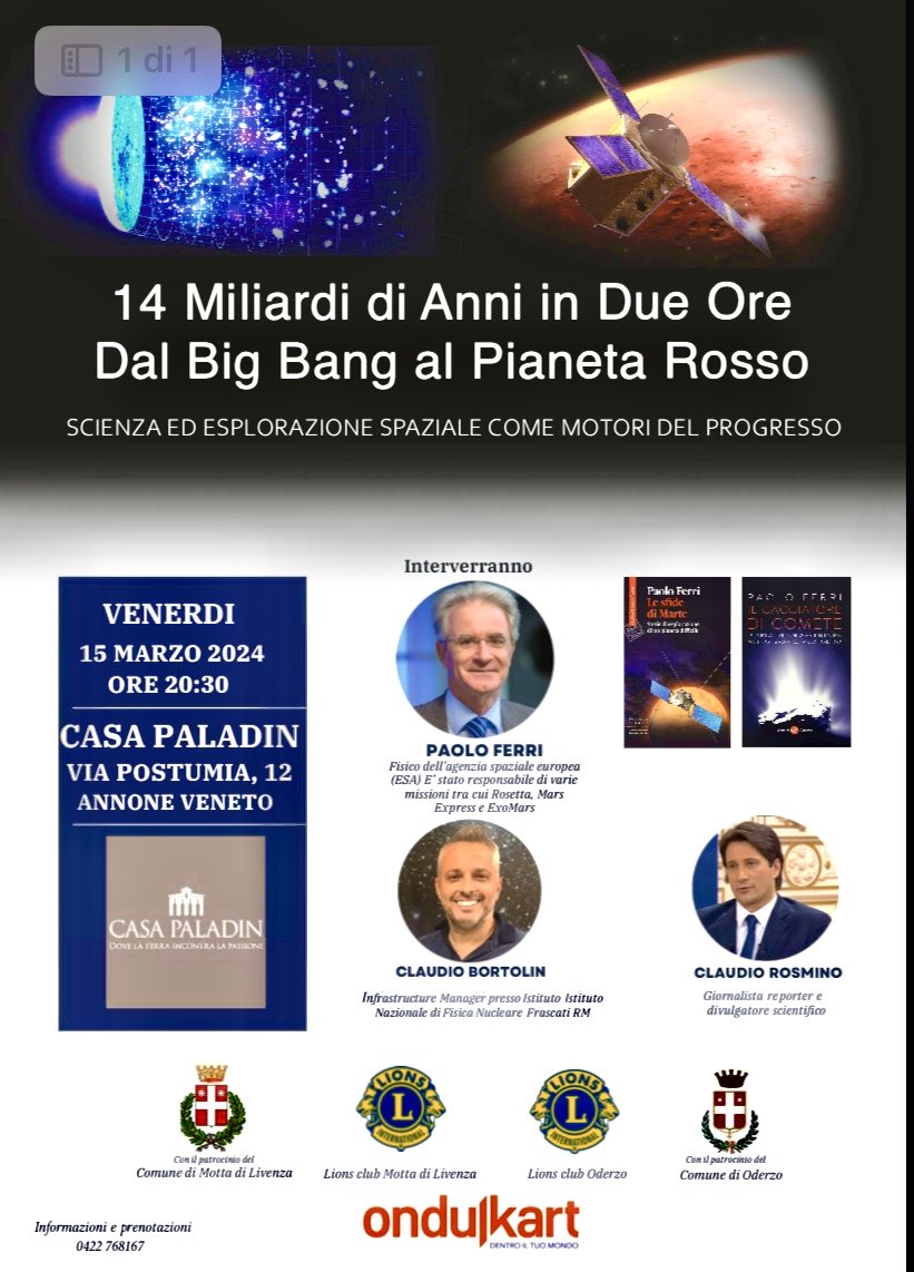 Appuntamento in Veneto con la scienza, la conoscenza e il progresso. Con ⁦<a href="/ClaudioBortolin/">Claudio Bortolin - PassioneScienza.com</a>⁩ e ⁦<a href="/PaoloFerriSpace/">Paolo</a>⁩. Un onore essere sul palco con loro. #spazio #rosetta #exomars ⁦<a href="/ESA_Italia/">ESA_Italia</a>⁩