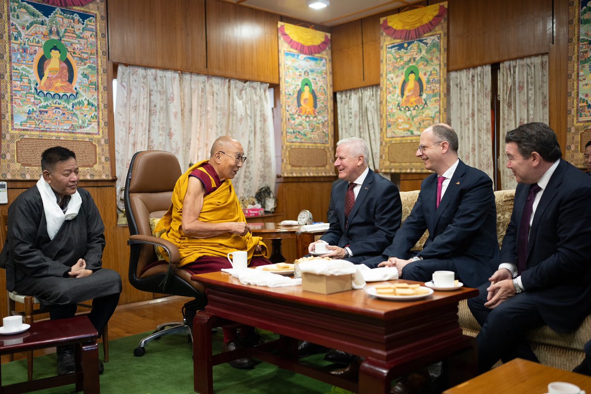 DalaiLamaAnswe1's tweet photo. His Holiness the 14th Dalai Lama granted an audience to the visiting delegations from Australia and Germany at his residence in Dharamshala on 10 March 2024. https://t.co/J621jSXRz4