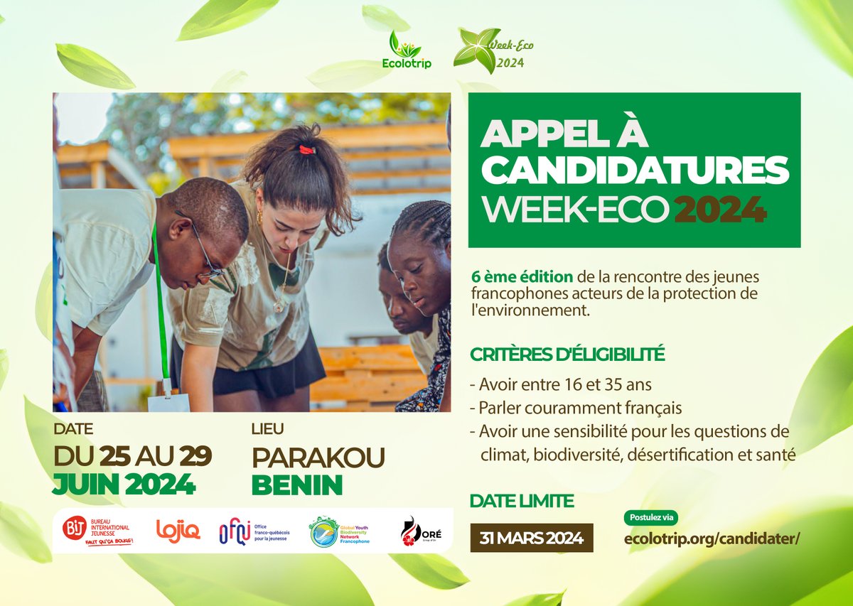 C’est parti!!!!

Vous avez longtemps attendu ce moment et il est là !😂

Jeunes francophones du monde entier, si vous avez entre 16 et 35 ans et désirez être un levier de changement pour votre communauté, cet appel vous est adressé ! 👇