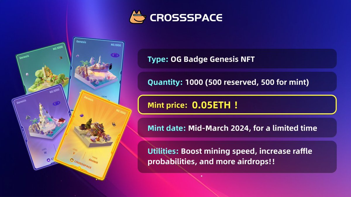 wangtuai888's tweet photo. 🎁抽Crossspace | NFT白名单WL❌3
1⃣关注 @CSpaceOfficial @wangtuai888 @Leoninweb3
2⃣喜欢❤转发🔄ETH地址 | 加入下方DC
3⃣DC:https://t.co/Zkiq5sTZZj
⏰48小时开奖⏰
#Giveaway #NFTCommunity #CrossSpace #Sogafi #CrossSpace #OGBadgeNFT #GenesisNFT