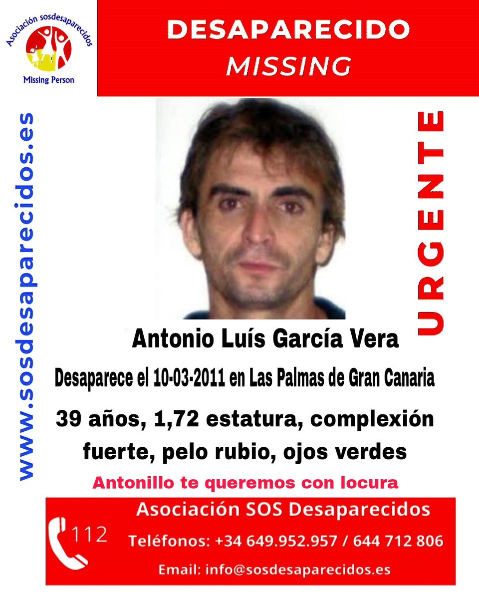 🆘 DESAPARECIDO
13 años sin Antonio Luís 
#desaparecido #sosdesaparecidos #Missing #España Síguenos <a href="/sosdesaparecido/">ALERTA DESAPARECIDOS</a>