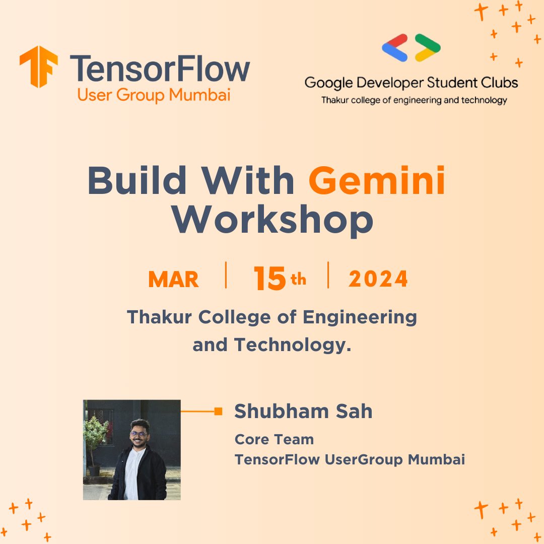 Build with Gemini Workshop - in collaboration with @DscTcet Date: 15th March 2024. Time: 2:30pm - 5:00pm Venue: Thakur College of Engineering and Technology #buildwithgemini #Gemma #TensorFlow