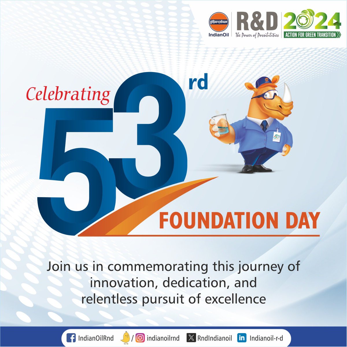 Celebrating a legacy of innovation and excellence. With 52 years of relentless dedication and a commitment to pushing boundaries, we paved the way for groundbreaking advancements. Here's to many more years of transformative achievements! #IndianOil #IndianOilRnd #FoundationDay