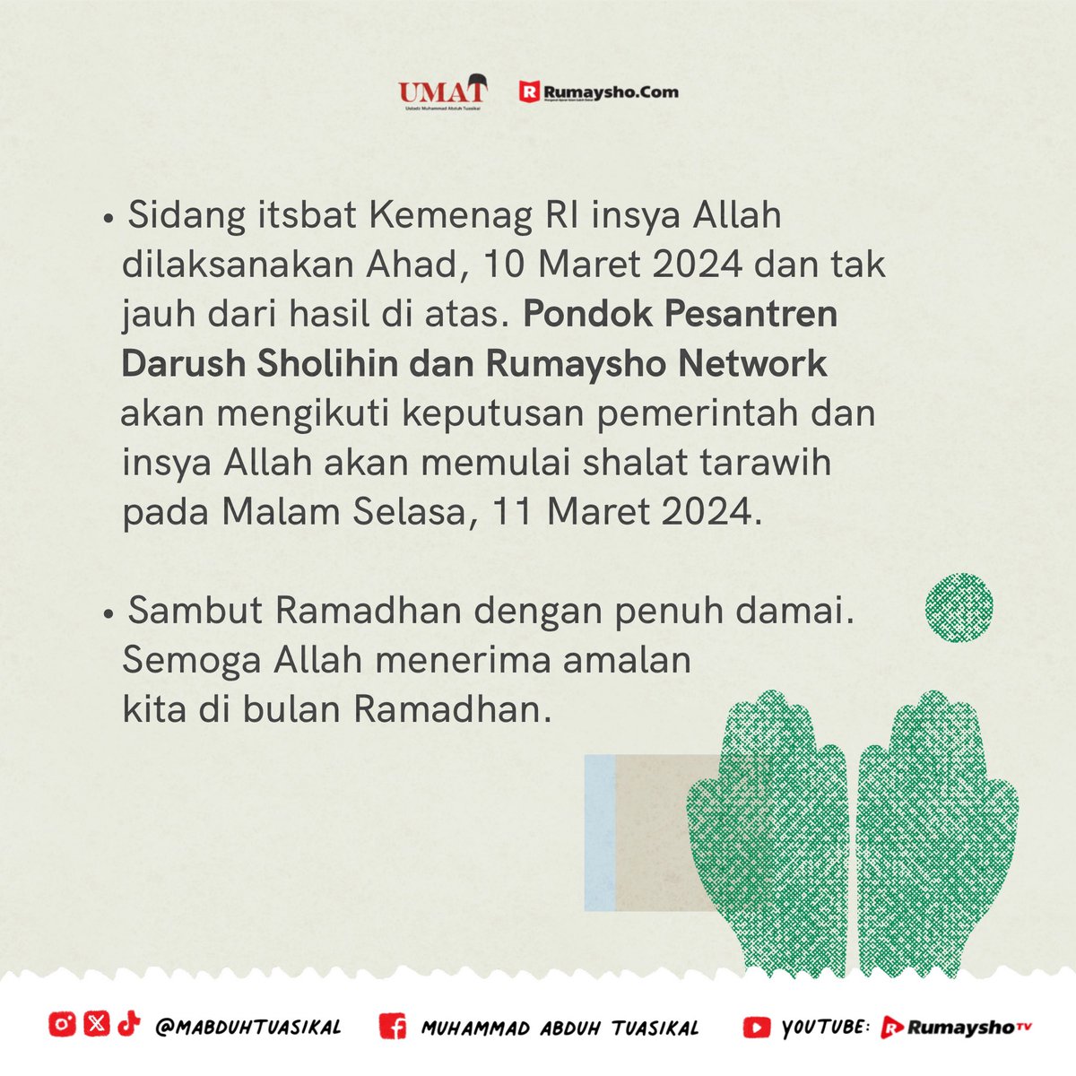 1 Ramadhan 1445 H berbeda mulainya, lebarannya nanti barengan.