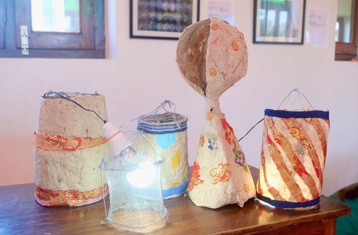 LokaLocus's tweet photo. Learning at Loka is... going slow in a fast paced world.
Embroidering and stitching material on handmade paper and creating unique lamps - designed by students.
#Artreach #Loka #Handmade #Creative #Immersive #Innovative #Learning https://t.co/8RPYOVk8bN