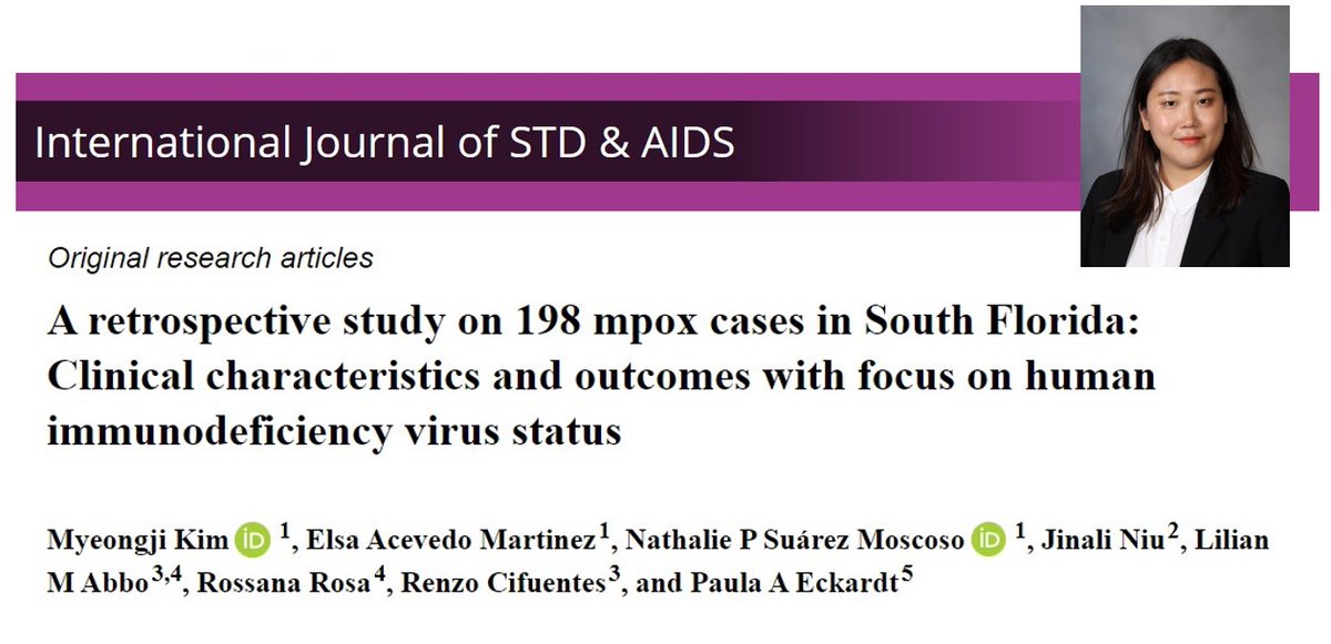 #ScholarlySunday features Dr. Myeongji Kim and her work on #mpox infections in persons with HIV. The work was conducted during her residency training in Florida. Congratulations Dr. MJ and to your collaborators! bit.ly/4ccn08b
