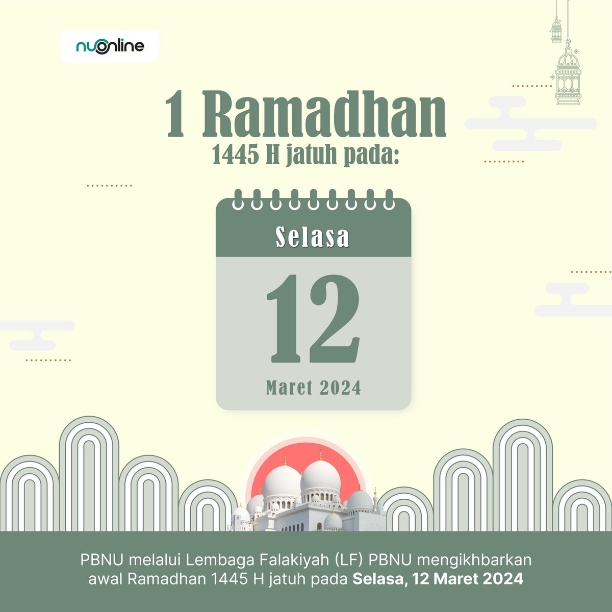Breaking News 🔥

PBNU melalui Lembaga Falakiyah (LF) PBNU mengikhbarkan awal Ramadhan 1445 H jatuh pada Selasa, 12 Maret 2024.

#NUOnline