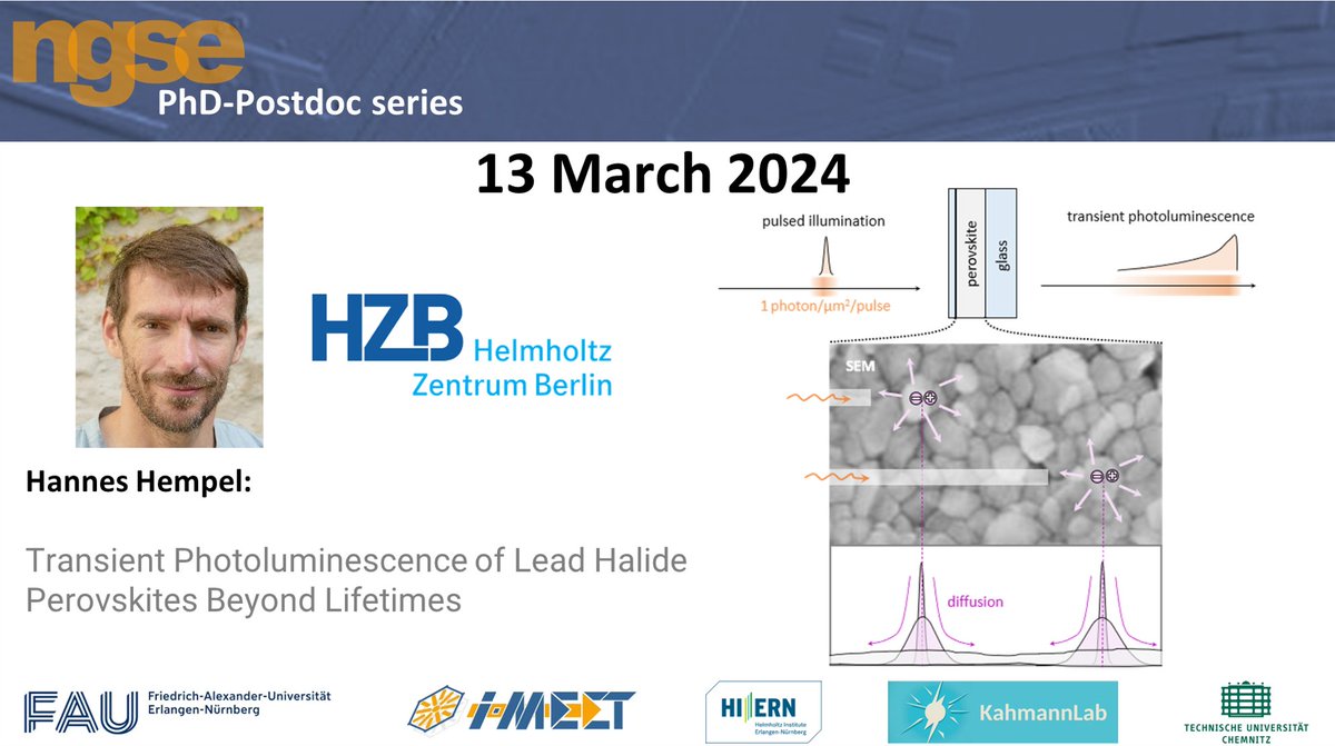 Join us next Wednesday📅to learn more about PL measurement for #perovskite with the next talk for the @NGSE_conf by Hannes Hempel from @HZBde Don't miss out, register below: fau.zoom-x.de/webinar/regist…