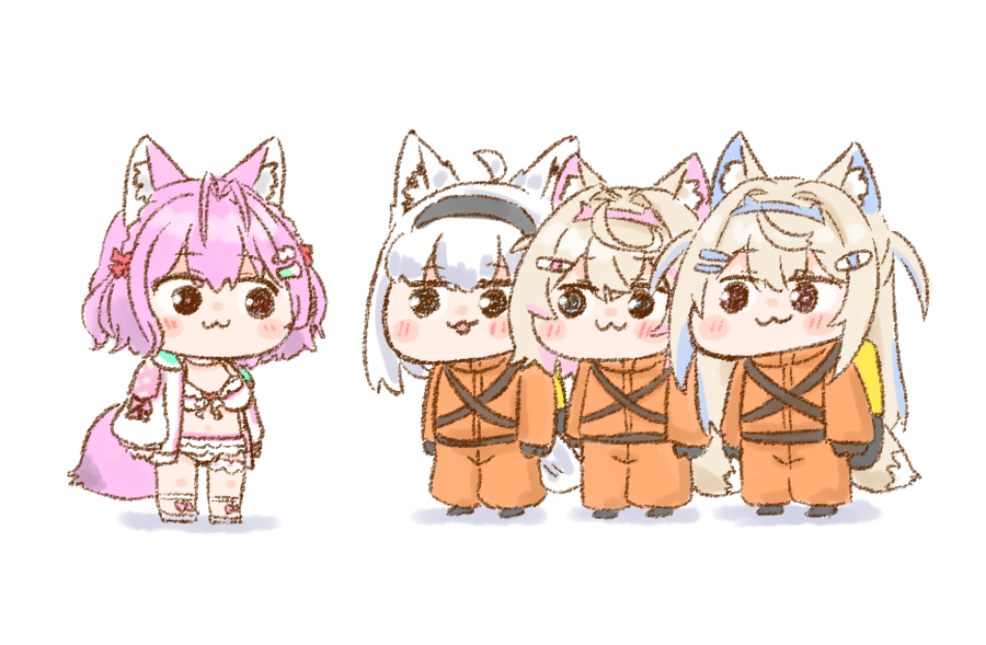 fuwawa abyssgard ,mococo abyssgard multiple girls animal ears :3 fox ears fox girl tail pink hair  illustration images