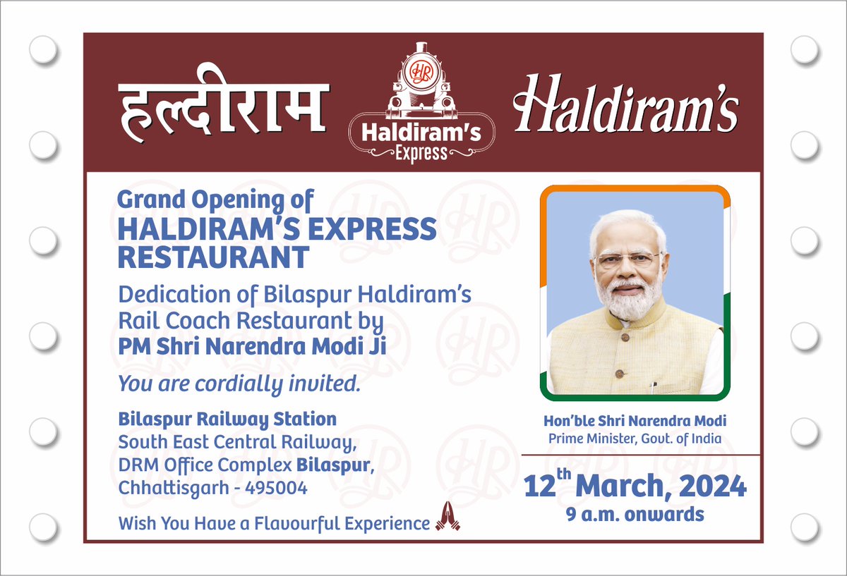 Bilaspur, gear up for a delectable celebration! Join us for the grand launch of Haldiram’s Express outlet, graced by the presence of Prime Minister, Shri Narendra Modi on March 12th. Let's come together to savor this moment! 🎉
#Haldirams #GrandLaunch #Bilaspur #Chattisgarh