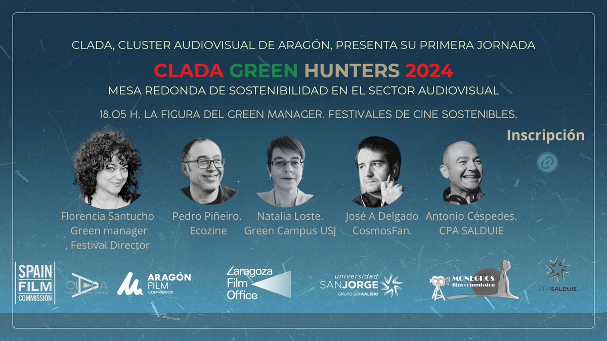 Jose Angel Delgado (@josefluzo) on Twitter photo Mañana lunes: jornada #CladaGreenHunters, organizada por <a href="/AragonCluster/">Clúster Audiovisual de Aragón</a> y <a href="/ecozinefilmfest/">Ecozine Film Festival</a> en Grupo San Valero, hablando de sostenibilidad de la industria audiovisual. Con <a href="/TeresaAzcona/">Teresa Azcona</a> <a href="/lupaoliveros/">Adriana Oliveros Cid</a> <a href="/nautonomica/">Natalia Martinez</a> <a href="/dr_hjoc/">Héctor J. Oliva</a>, F. Santucho, N. Loste, <a href="/pinheiroyfuente/">Pedro Piñeiro Fuente</a> y <a href="/acespedesCPA/">Antonio Cespedes</a> Mañana lunes: jornada #CladaGreenHunters, organizada por <a href="/AragonCluster/">Clúster Audiovisual de Aragón</a> y <a href="/ecozinefilmfest/">Ecozine Film Festival</a> en Grupo San Valero, hablando de sostenibilidad de la industria audiovisual. Con <a href="/TeresaAzcona/">Teresa Azcona</a> <a href="/lupaoliveros/">Adriana Oliveros Cid</a> <a href="/nautonomica/">Natalia Martinez</a> <a href="/dr_hjoc/">Héctor J. Oliva</a>, F. Santucho, N. Loste, <a href="/pinheiroyfuente/">Pedro Piñeiro Fuente</a> y <a href="/acespedesCPA/">Antonio Cespedes</a>