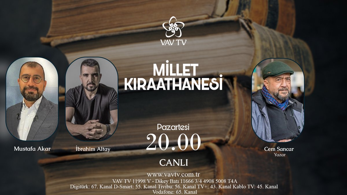 📌 #MilletKıraathanesi’ne bu hafta Cem Sancar konuk oluyor… 📺 @mustafa_akar_’ın sunumu, @ibrahimbaltay’ın katkılarıyla Pazartesi 20.00’de VAV TV’de… @cemsancar