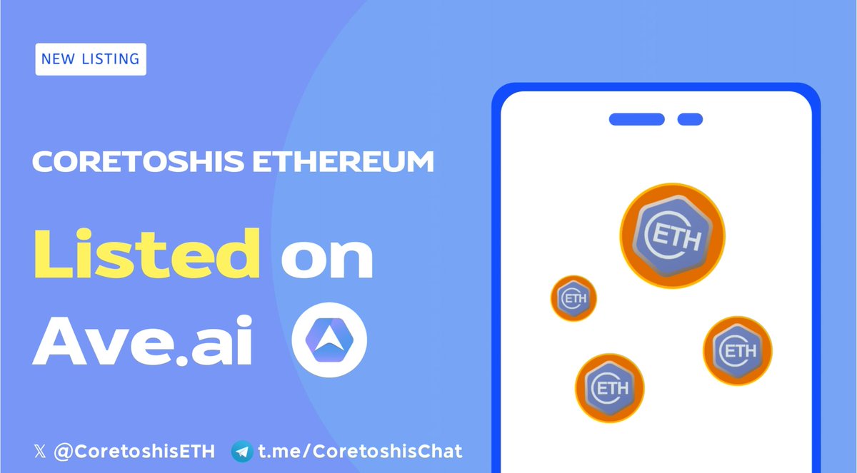 🚀 Breaking News! 🚀 

#Coretoshis Ethereum has officially landed on Ave.ai, and the crypto world is buzzing with excitement! 🎉

#CoretoshisETH is a fully decentralized, community-driven meme project built on the #CORE Blockchain  🧡

🔗 bit.ly/cETHtrading