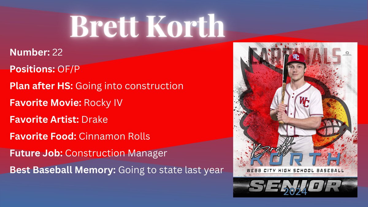 wcbaseballcards's tweet photo. Next up is senior @KorthBrett https://t.co/DDwvlmRdCe