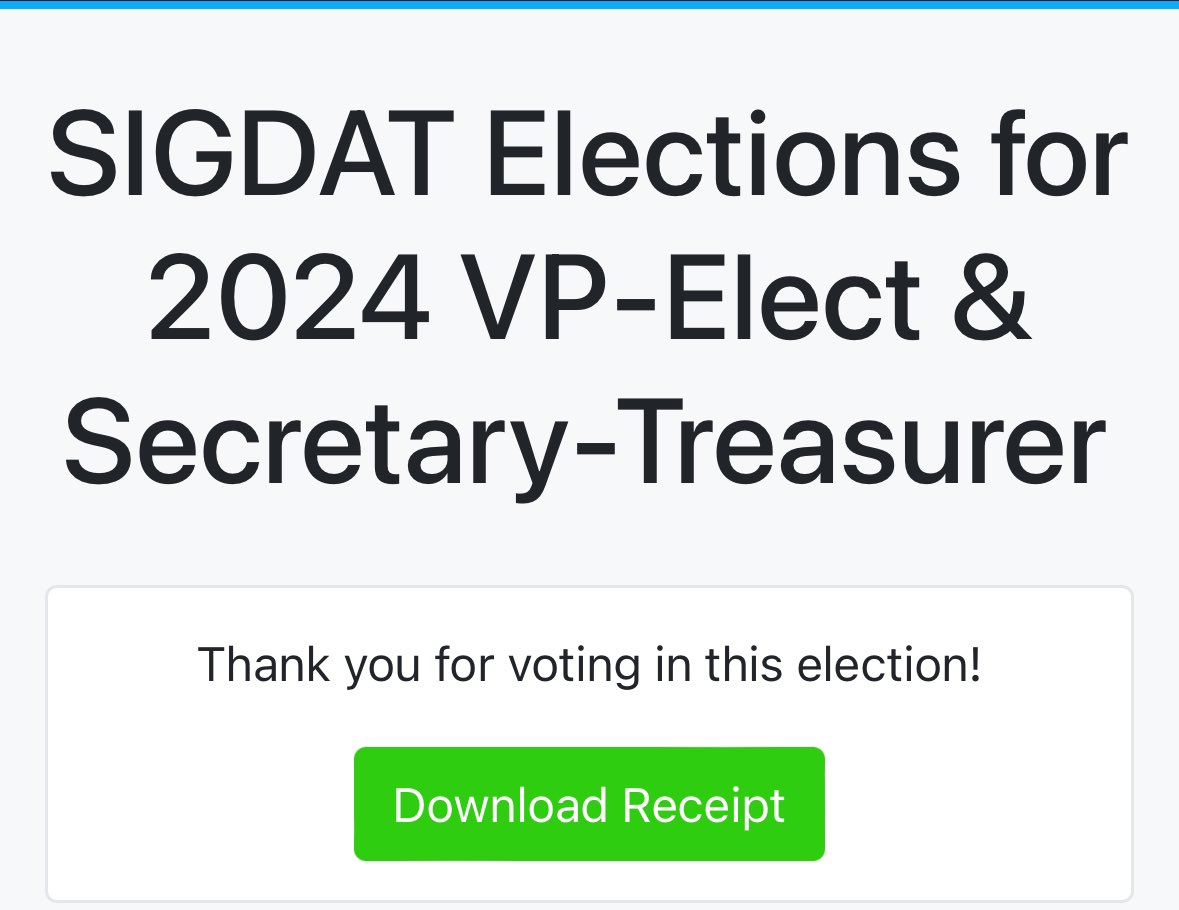 ACL #SIGDAT members, look in your inbox for VP-elect and Secretary/Treasurer elections. The candidates are really awesome, so you may have a hard time picking just one each. @emnlpmeeting @IAugenstein @MonaDiab77
