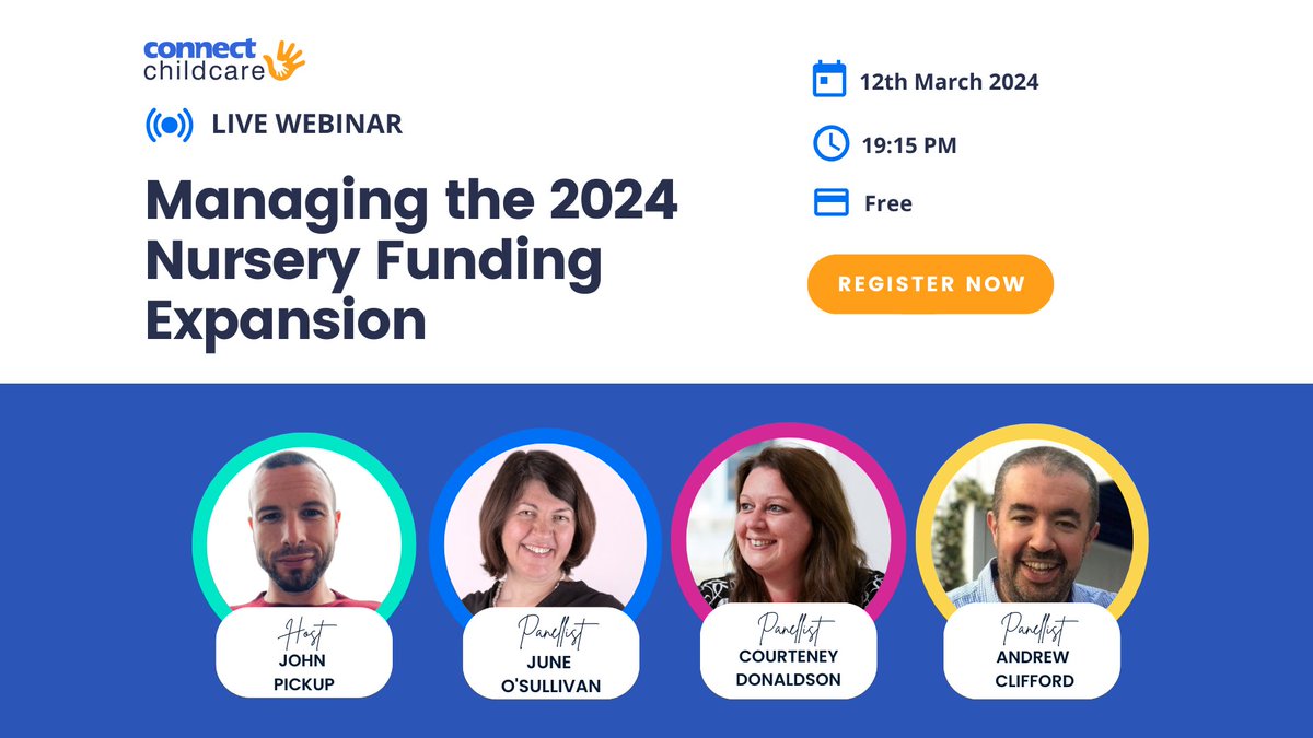 Join CEO @JuneOSullivan in @Connect_Group's webinar on managing the 2024 childcare funding expansion in nurseries with @courteneyccs and Andrew Clifford. Register here: us06web.zoom.us/webinar/regist… #EarlyYears #Childcare #NurseryManager #ChildcareFunding2024 #FundingExpansion