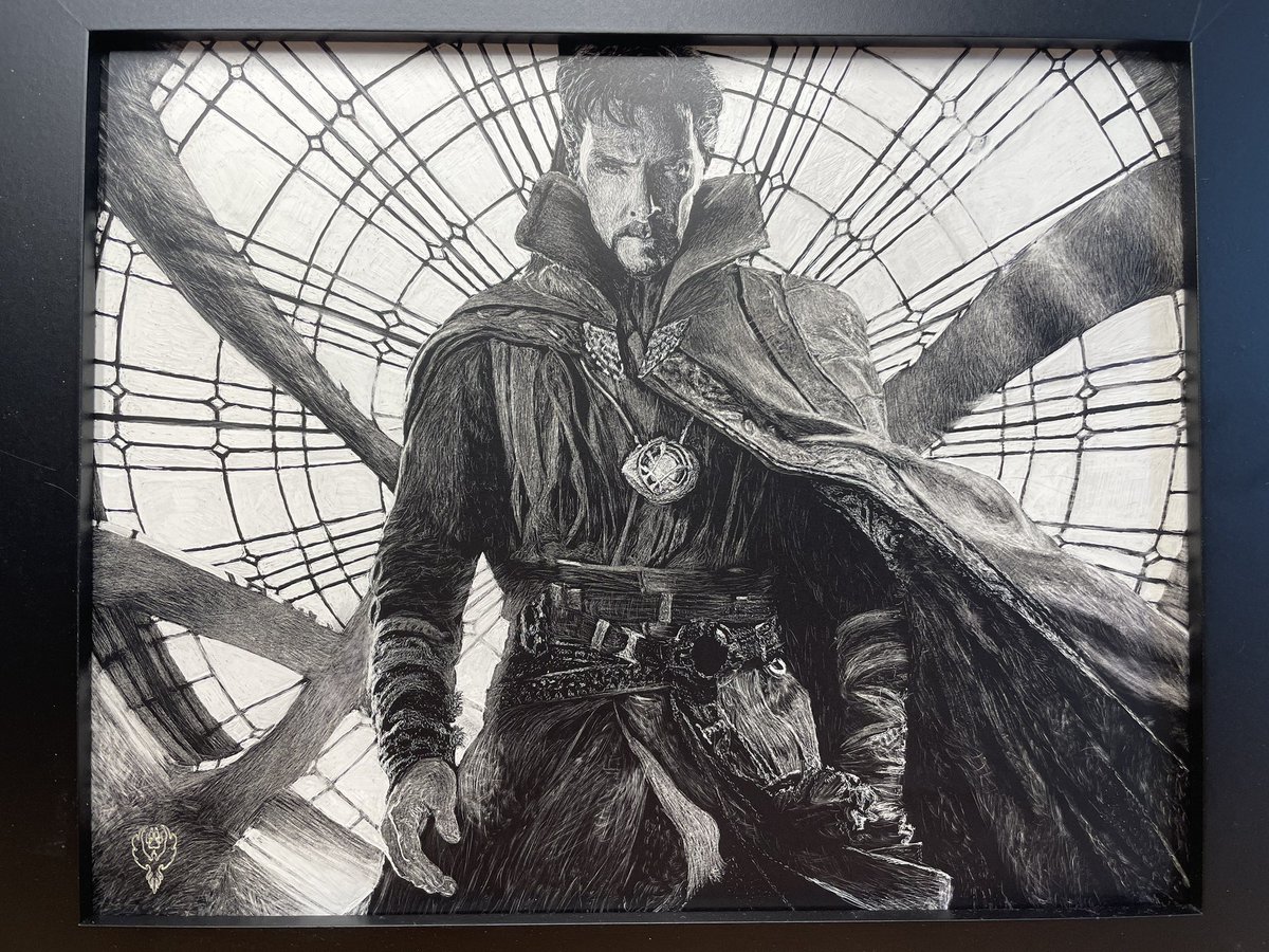 haugheaven's tweet photo. Finally finished my @DrStrange fanart. I got a little tired of scratching out window panes… but it was a labor of love! https://t.co/ZkuTy0A1wo