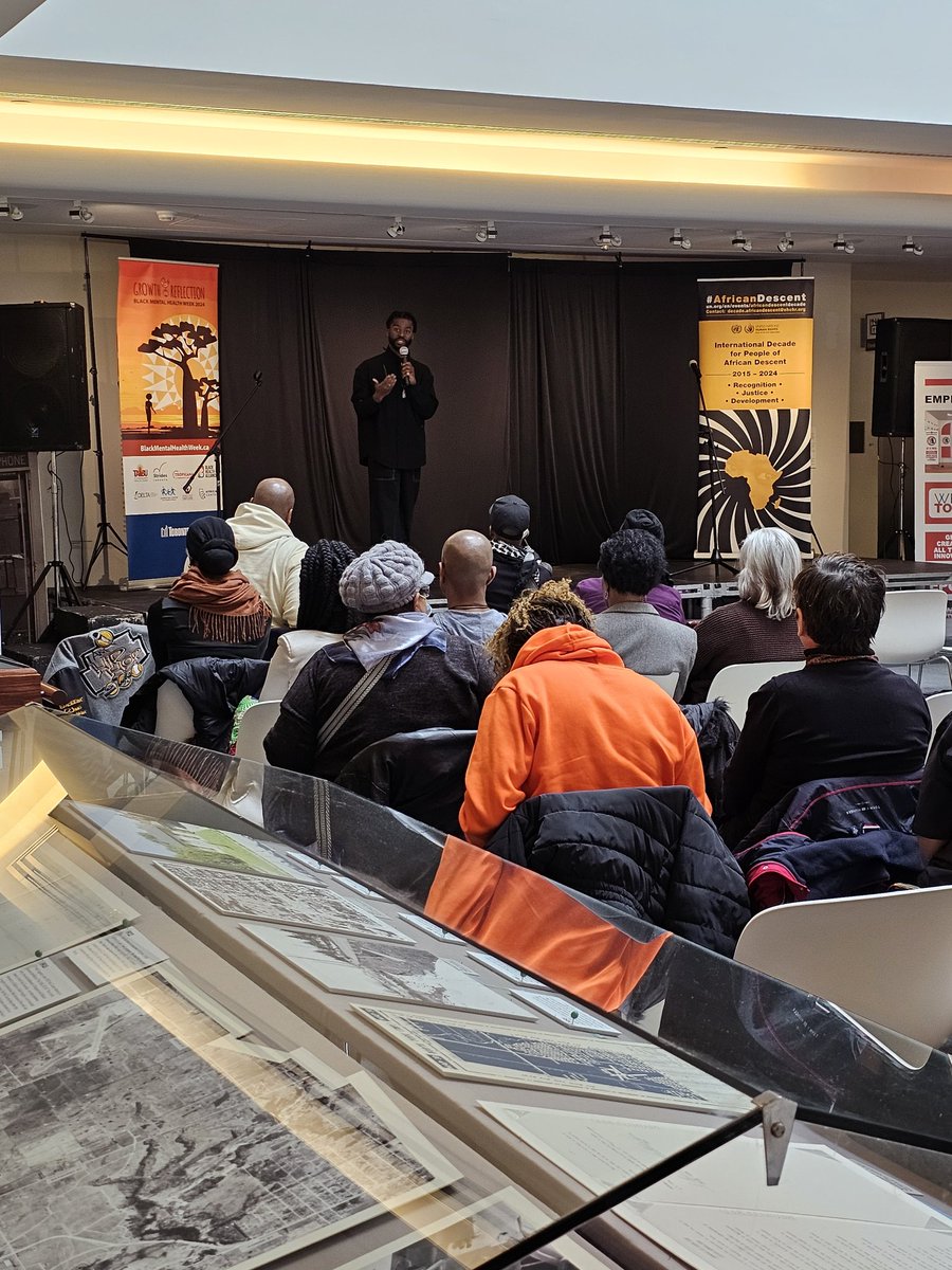Celebrating a week of growth and reflection at the #BlackMentalHealthWeek Closing Ceremony, with a powerful performance from Poet Laureate of Ontario @RandellAdjei. Come join us at Toronto Archives until 4PM. More info: blackmentalhealthweek.ca