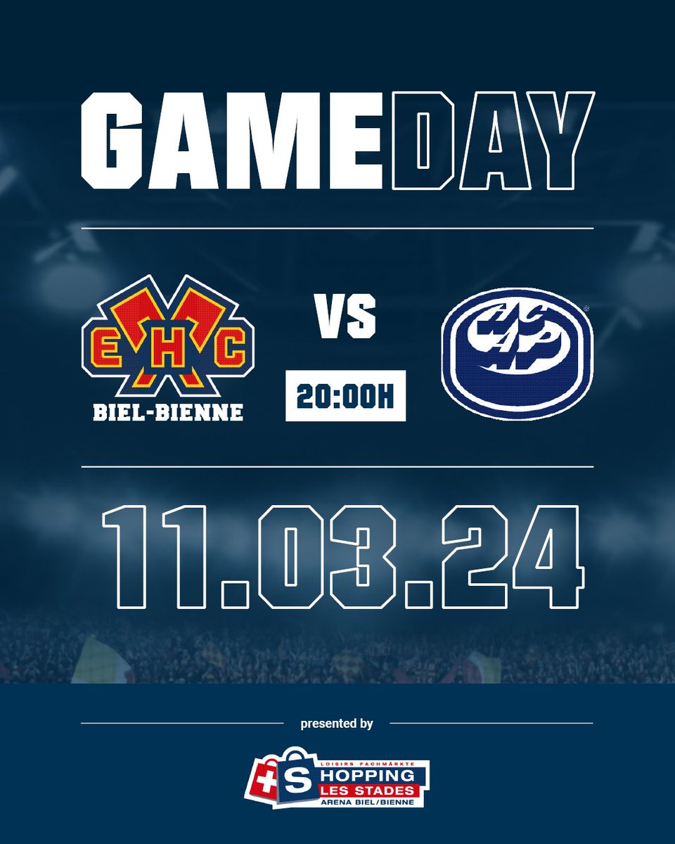 ehcbiel's tweet photo. 🔴🟡 GAMEDAY 🟡🔴
Le deuxième tour de la série de play-in poursuit aujourd'hui. Gegen den HC Ambri Piotta werden sich die Bieler um den letzten Platz in den Playoffs duellieren. 🏒
#EHCBHCAP #icicestbienne #rougeetjaune #presentedbyshoppinglesstades https://t.co/QJpiifVaNy