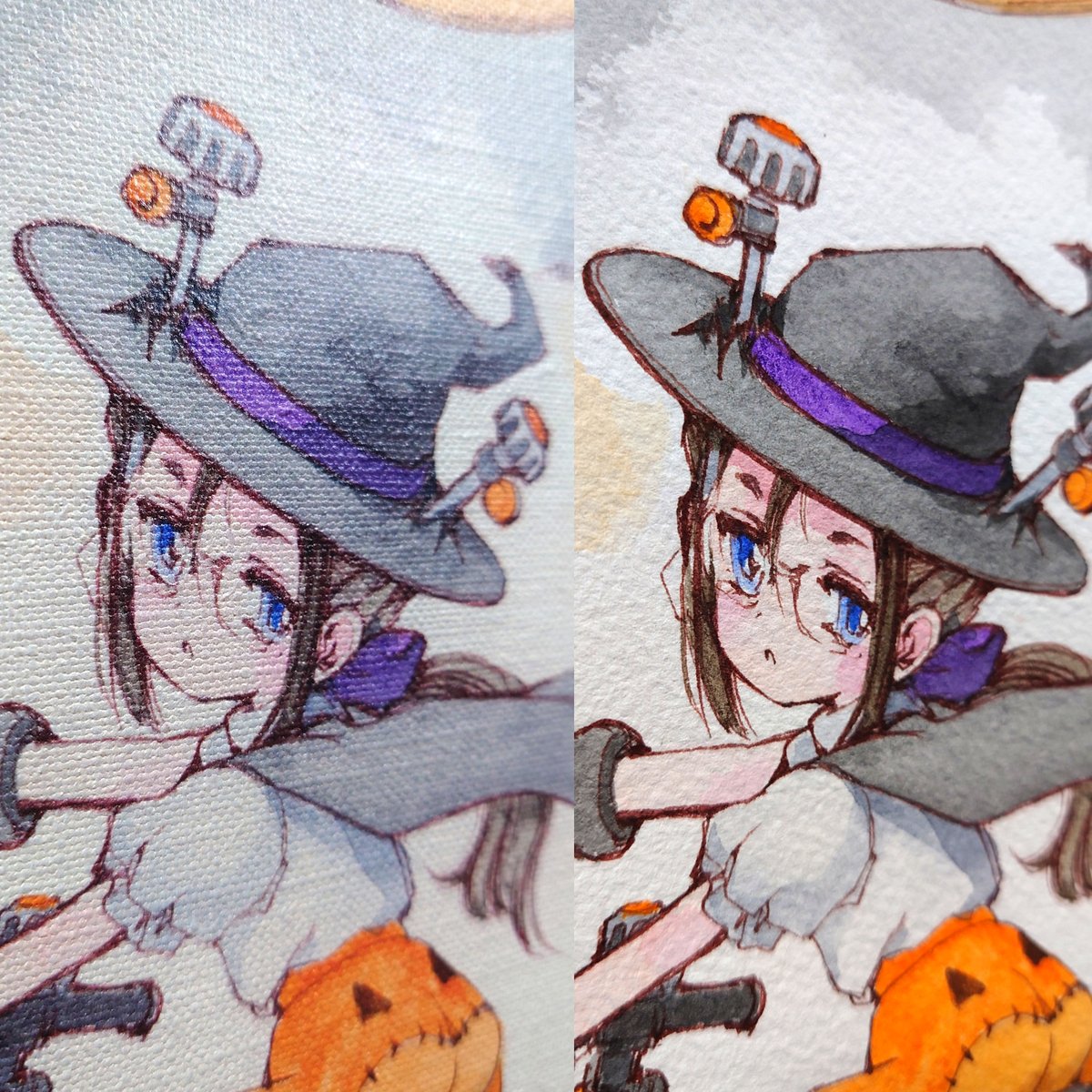 「季節外れですが、モト子さんのハロウィーン絵(右:原画は透明水彩)でキャンバスプリ」|フミよのイラスト