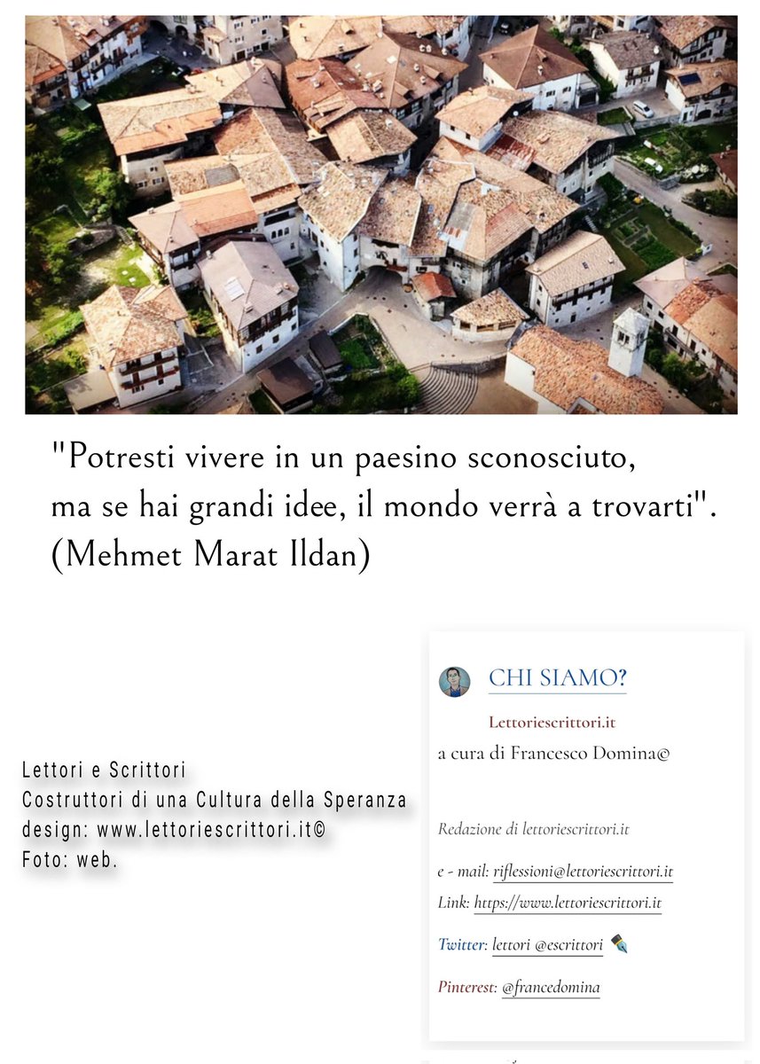 'Potresti vivere in un paesino sconosciuto, ma se hai grandi idee, 
il mondo verrà a trovarti'.
(Mehmet Marat Ildan)
@escrittori 
lettoriescrittori.it
#xcattoart