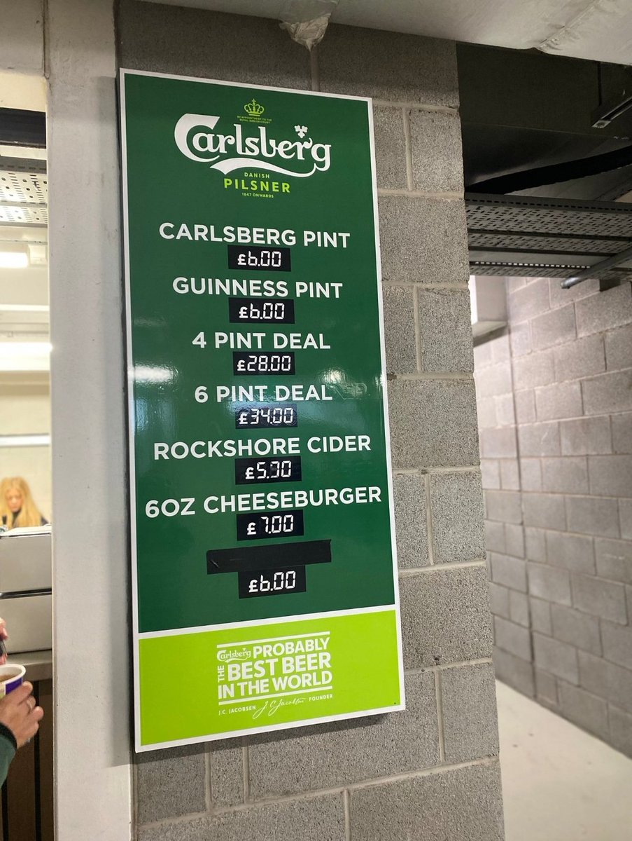 A pint at Windsor Park £6. 4 pint deal only £28 though. Absolute steal.