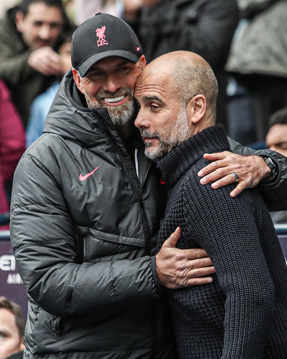 ESPNUK's tweet image. Jürgen Klopp and Pep Guardiola have gone head-to-head 30 times across all competitions.

12 wins for Klopp, 11 for Pep 🤝 

End of an era.