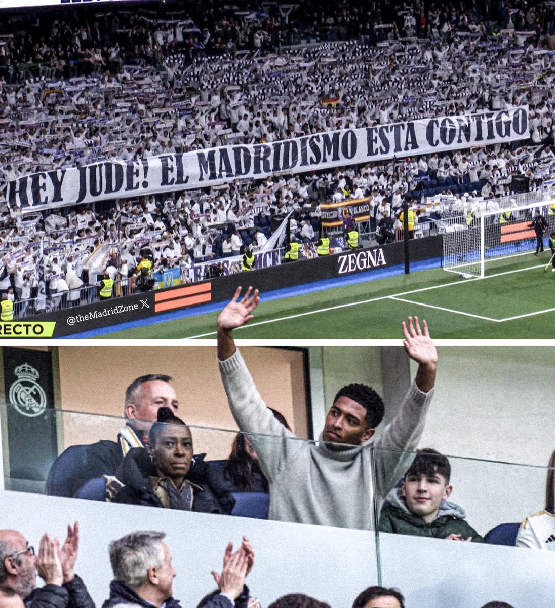The Real Madrid fans showing love to Jude Bellingham at the Bernabéu after he was sanctioned with a ban. 

“Hey Jude! The Madridismo is with you.”