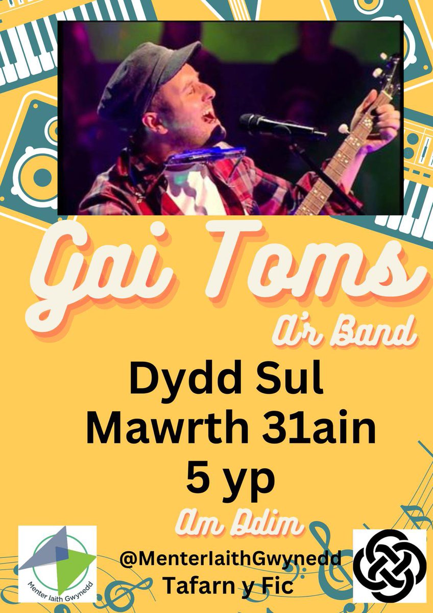 Gig @gaitoms A’r Band ar y cyd gyda @MIaithGwynedd 🎸Dydd Sul Pasg🐣Croeso cynnes i bawb🏴󠁧󠁢󠁷󠁬󠁳󠁿Edrach ‘mlaen! @Miwsig_ @CelfGwyneddArts @croeso_eryri @NantGwrtheyrn1 @CymraegGwynedd @PubsCymru @prynulleol @CyngorGwynedd