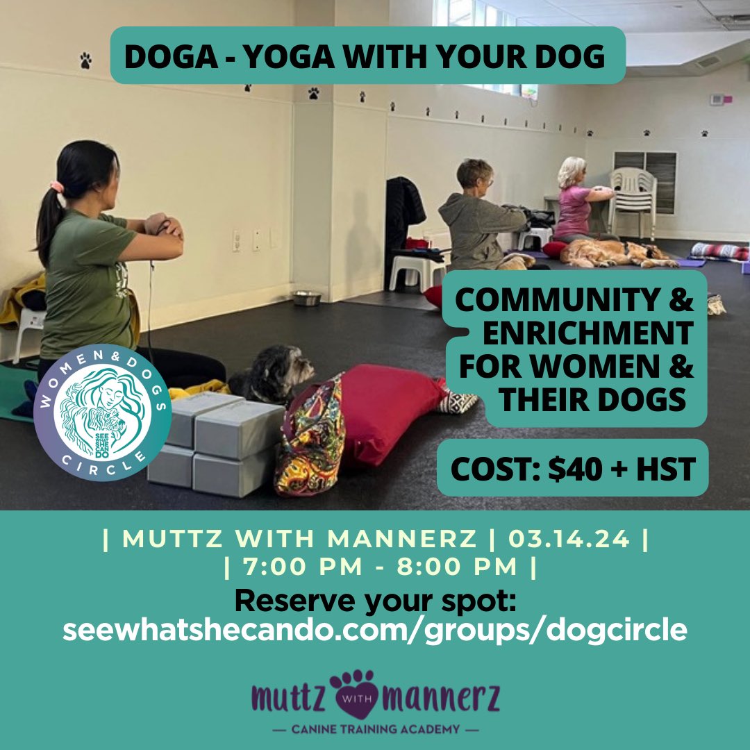 Join #SWSCD & our friends at #MuttzWithMannerz and schedule #yoga fun with your furry friend this week - still a few spots left. Sign up now. We’d love to see you.  seewhatshecando.com/events/30639 #SeeWhatSheCanDo #SWSCDWomensCircles #CommunityCounts #KeepActive #TrySomethingNew