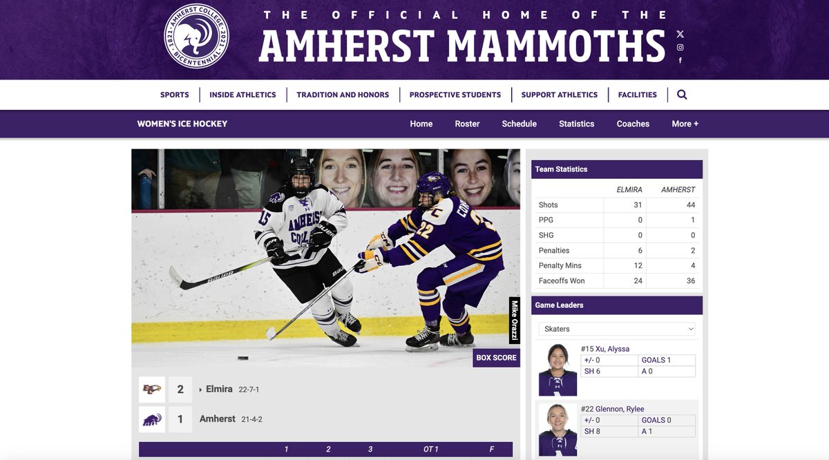 #4 Mammoths Suffer Sudden End to Season in 2-1 Overtime Loss to Elmira in NCAA Quarterfinal athletics.amherst.edu/news/2024/3/9/…