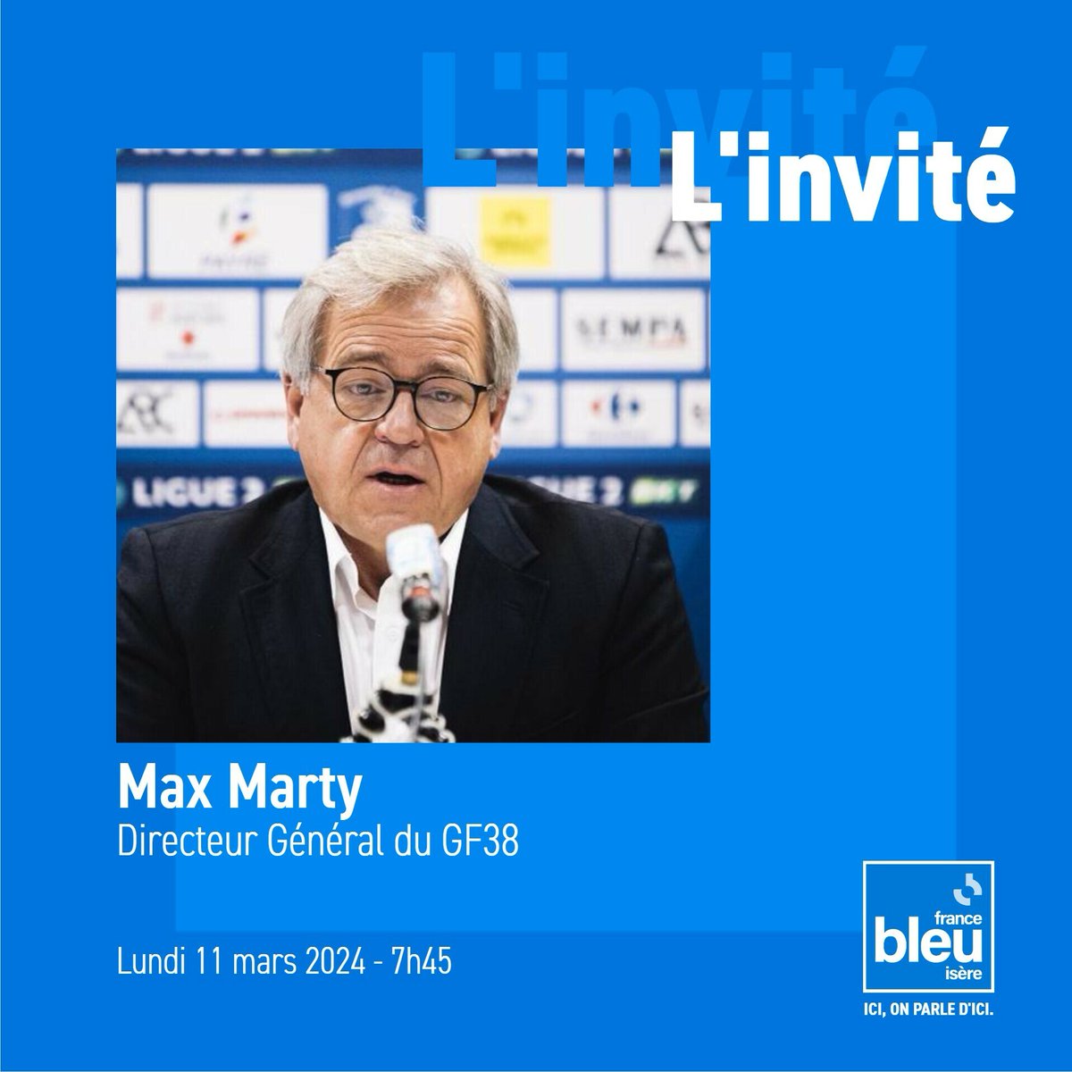 A quelques heures de la réception de Laval, Max Marty le Directeur Général du <a href="/GF38_Officiel/">Grenoble Foot 38</a> est l'invité de France Bleu Isère lundi à 7h45. Vos questions au 04.76.46.45.45 ! A demain !!!