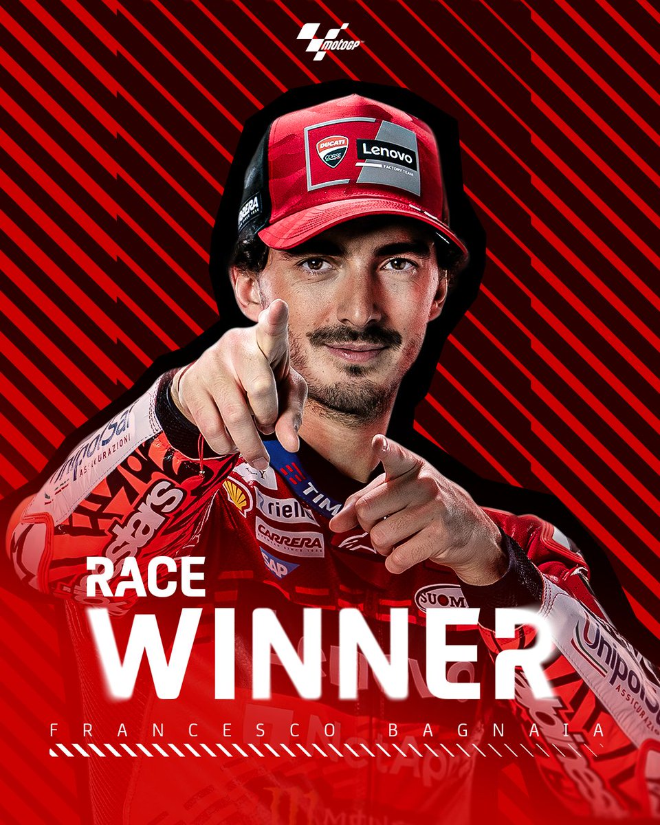 MotoGP's tweet photo. An IMPECCABLE performance from the get-go! 👌

@PeccoBagnaia wins under the Lusail floodlights! 🏆

#QatarGP 🇶🇦 https://t.co/PUX0aTLUAU