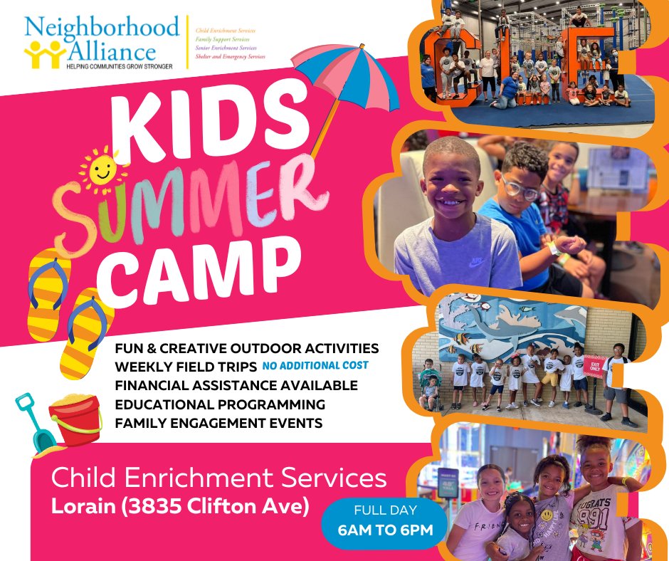 Neighborhood Alliance Child Enrichment Services (3835 Clifton Ave, Lorain) offers a robust summer camp program for school-age children up to the age of 12 (until 13th birthday). 

Register TODAY! myneighborhoodalliance.org/children/
#MyAllianceNEO #SummerCamp #Childcare #Summer #Lorain