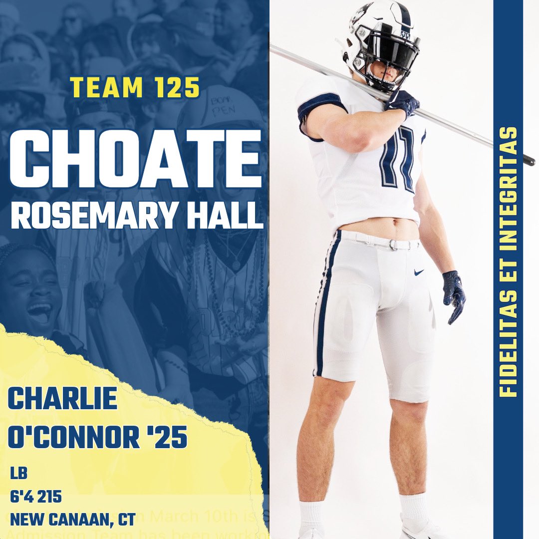 I am excited to announce that I will be attending Choate Rosemary Hall next year. I will also be reclassifying into the class of 2025. Go Boars! @coach_spinnato @CRHFootball