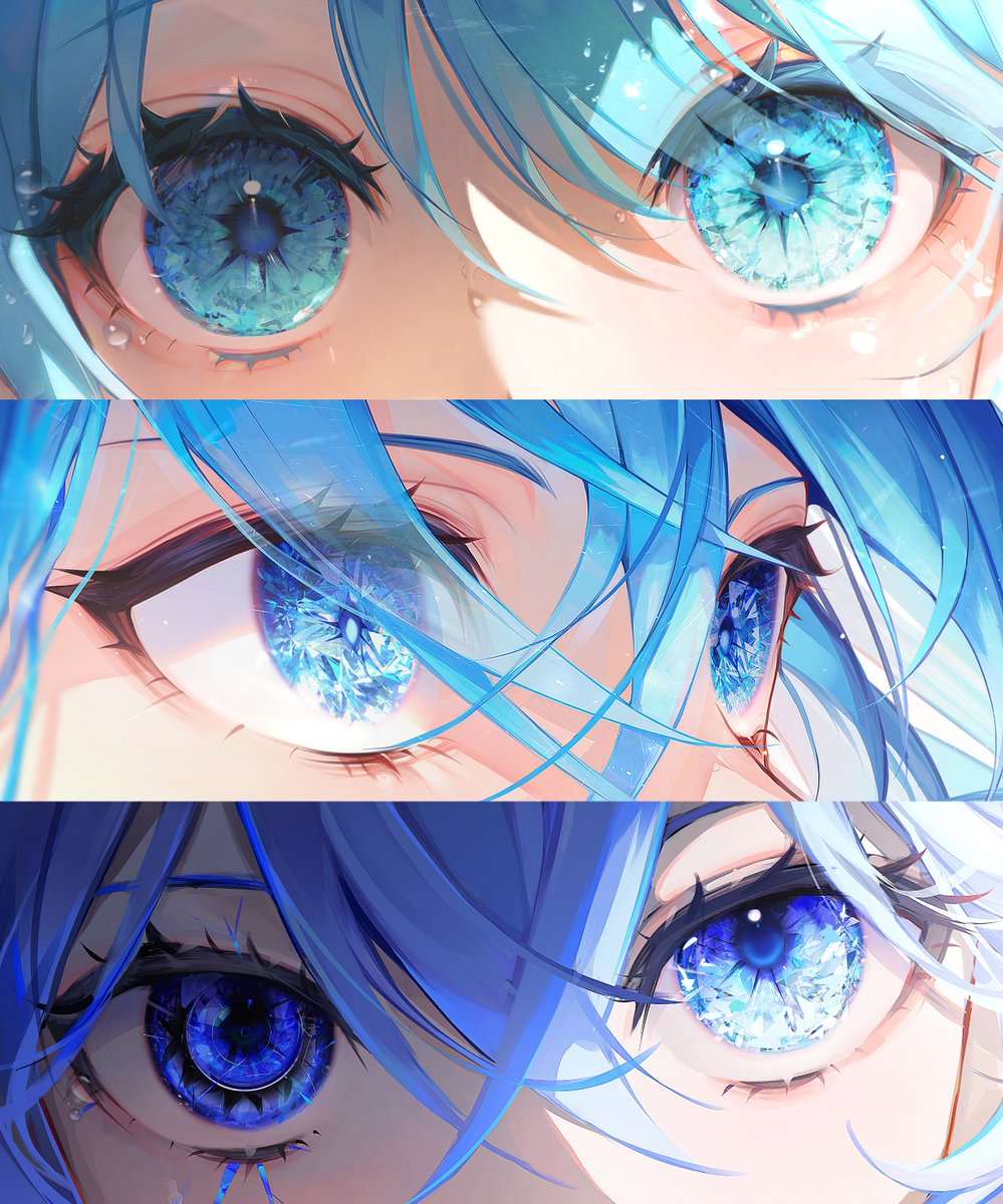 eye focus close-up blue eyes eyelashes blue hair hair between eyes bangs  illustration images