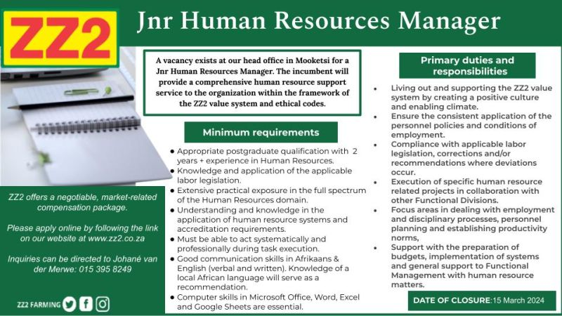 yuthconnect's tweet photo. 📌We have this exciting opportunity available for a Jnr Human Resource Manager to join our team. #HR #agriculture #ZZ2 https://t.co/steWUnmrf8