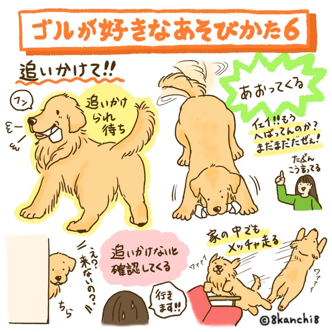 ゴルが好きなあそびかた6
〜 追いかけて! 〜
#ゴールデンレトリバー
#犬のイラスト #大型犬 
