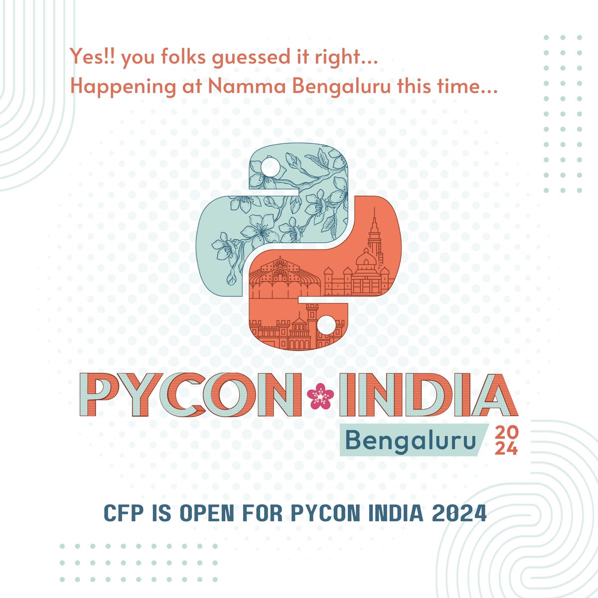 🥁 Exciting news! PyCon India 2024 is happening in Bengaluru from September 20-23! 📆 Join us for an unforgettable conference in the heart of India's tech hub! Calling for Talks and Workshop proposals: bit.ly/CfPm 
#PyConIndia #Python #CFP