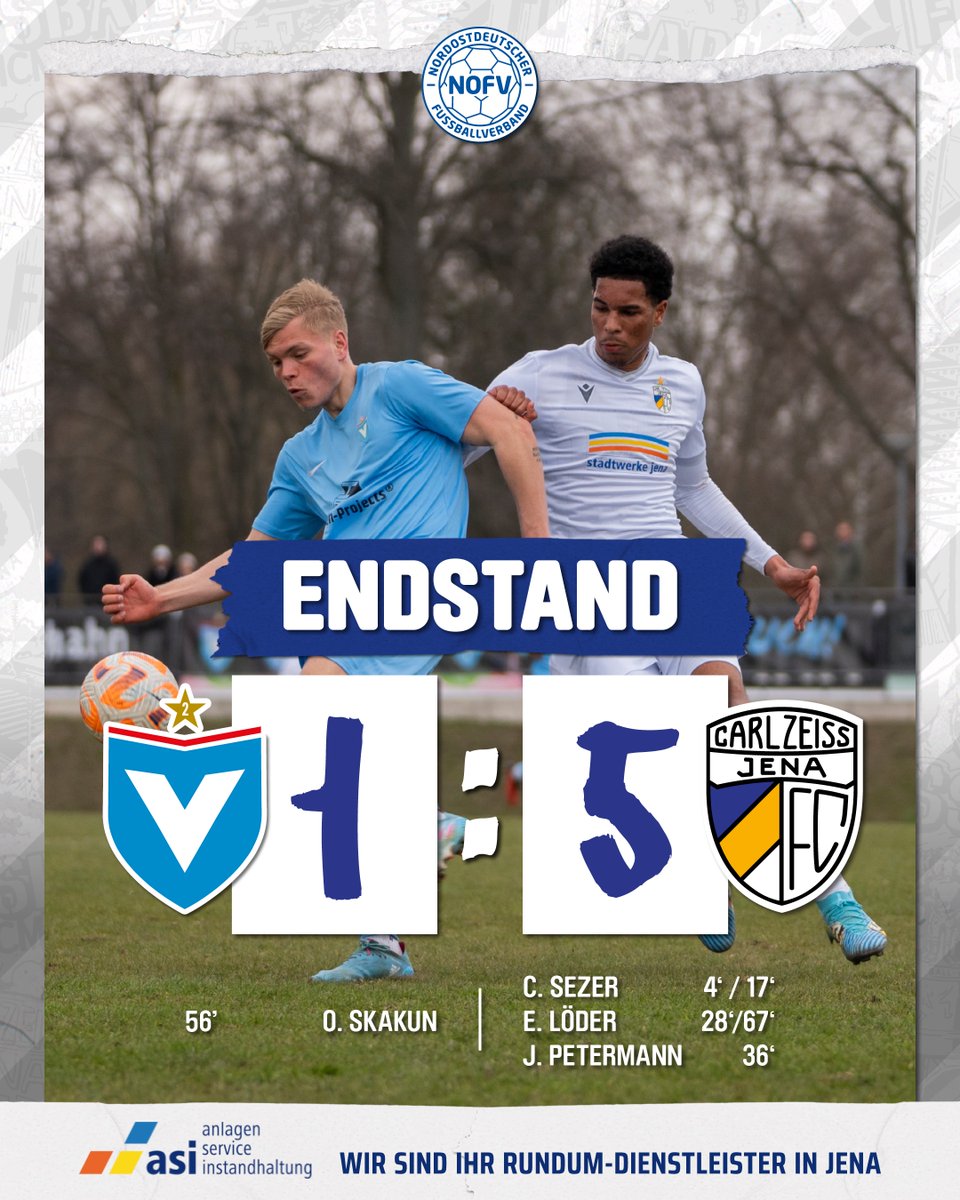 fccarlzeissjena's tweet photo. 𝐄𝐍𝐃𝐒𝐓𝐀𝐍𝐃
Wir gewinnen beim Tabellenvierten aus Berlin sehr überzeugend mit 5:1.
Löder und Sezer mit dem Doppelpack, dazu Justin Petermann aus knapp 20 Metern.
#FCC #MehrAlsFussball #fccarlzeissjena #VIKFCC #regionalliga #regionalliganordost https://t.co/HoatuVcxkv