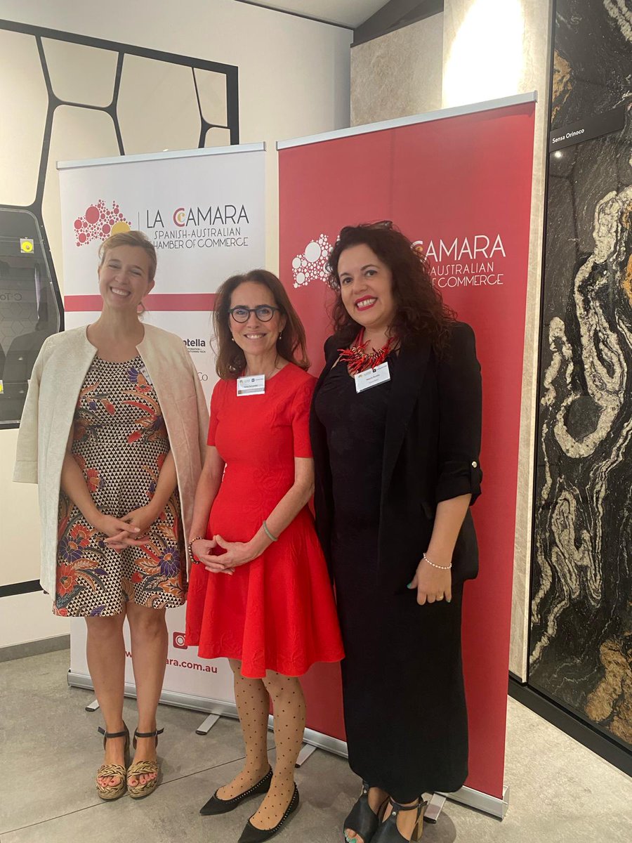 Delighted to have joined the Women Entrepreneur Day event organized by @LaCamara_AU at @GrupoCosentino in Sydney! In the photo: La Cámara President Sylvia Fernandes, Cosentino GM, María Rocío who co-hosted, and our director @coral_iscar.