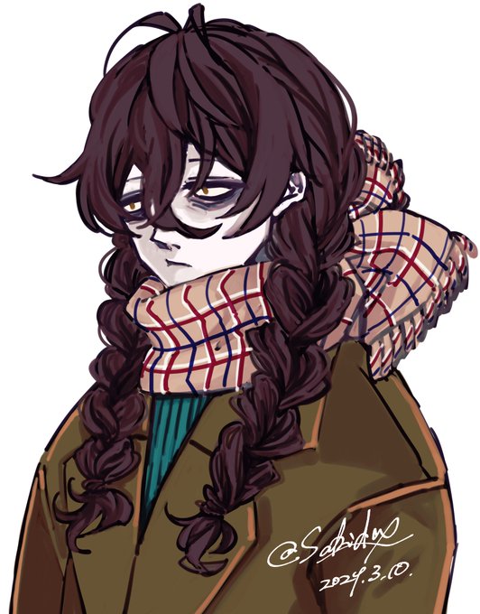 「hair between eyes plaid scarf」 illustration images(Latest)