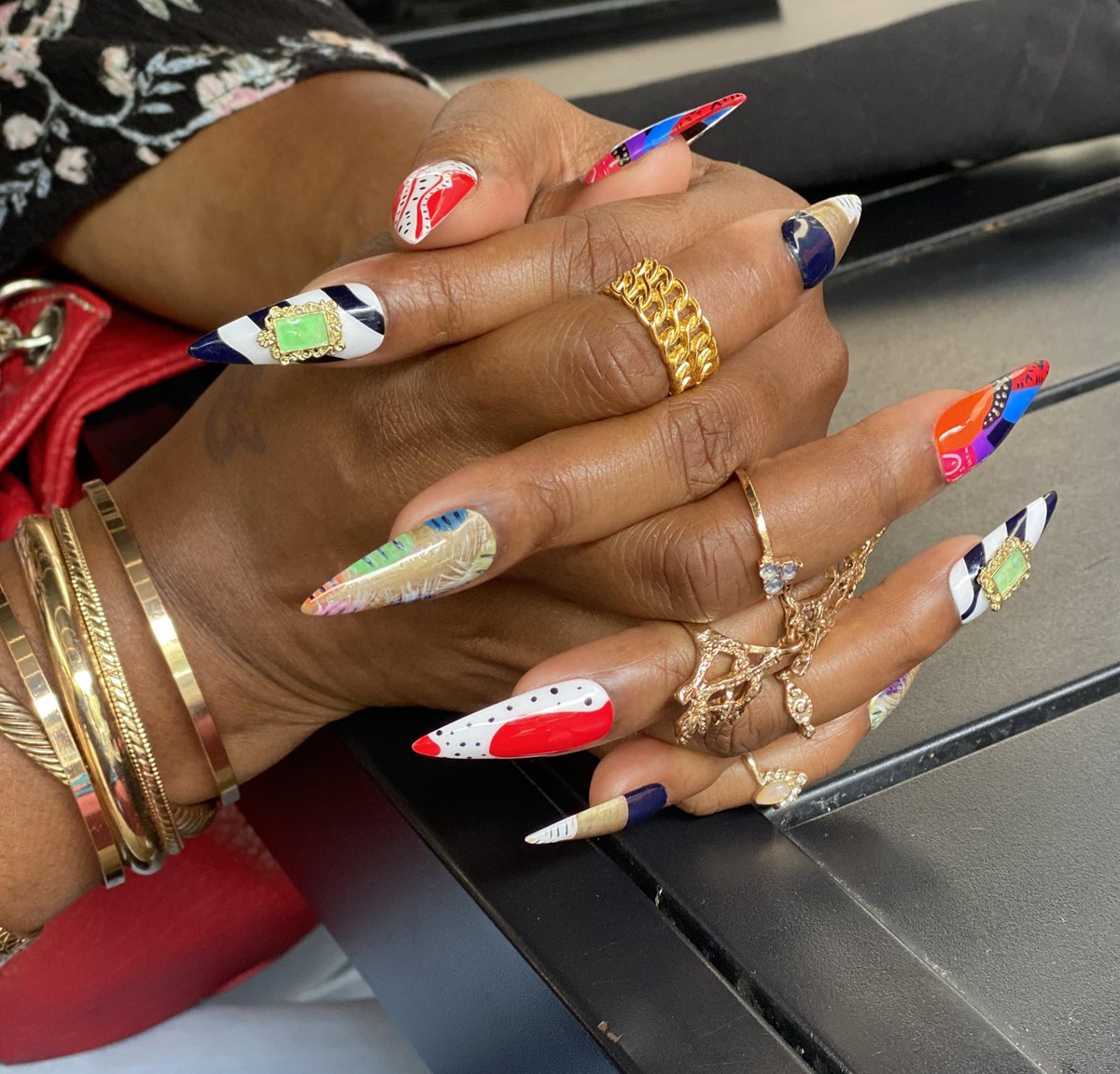 I'm trying to find a picture of that red, white, and black thumb nail. 😫 It deserves a picture! #nails #monaenails #pressons @_Monaenails