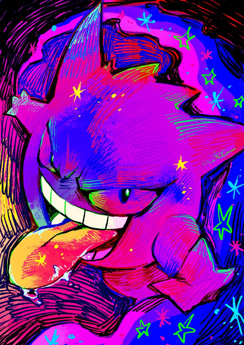 gengar tongue pokemon (creature) no humans solo tongue out teeth smile  illustration images