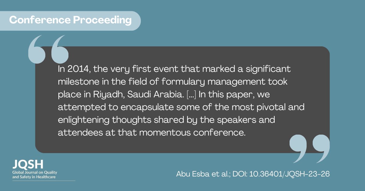 JQSHEditors's tweet photo. In 2014, a conference in Saudi Arabia marked the first significant milestone in the field of #formularymanagement. Outcomes from the proceedings are available in #JQSH, by Laila Abu Esba et al. https://t.co/8iUTOuaWCo #qualityhealthcare @mansoorskm https://t.co/94Zl7wn7hb