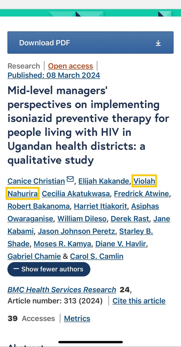 Violah Nahurira 💎 (@drnahurira) on Twitter photo Publication Alert📢 . Our work with DHOs and DTLSs on implementing isoniazid preventive therapy for People living with HIV in Uganda was published. Congratulations to the SEARCH-IPT Study team <a href="/IDRC_Uganda/">IDRCUganda</a> . Read the paper here 👉🏽bmchealthservres.biomedcentral.com/articles/10.11… Publication Alert📢 . Our work with DHOs and DTLSs on implementing isoniazid preventive therapy for People living with HIV in Uganda was published. Congratulations to the SEARCH-IPT Study team <a href="/IDRC_Uganda/">IDRCUganda</a> . Read the paper here 👉🏽bmchealthservres.biomedcentral.com/articles/10.11…