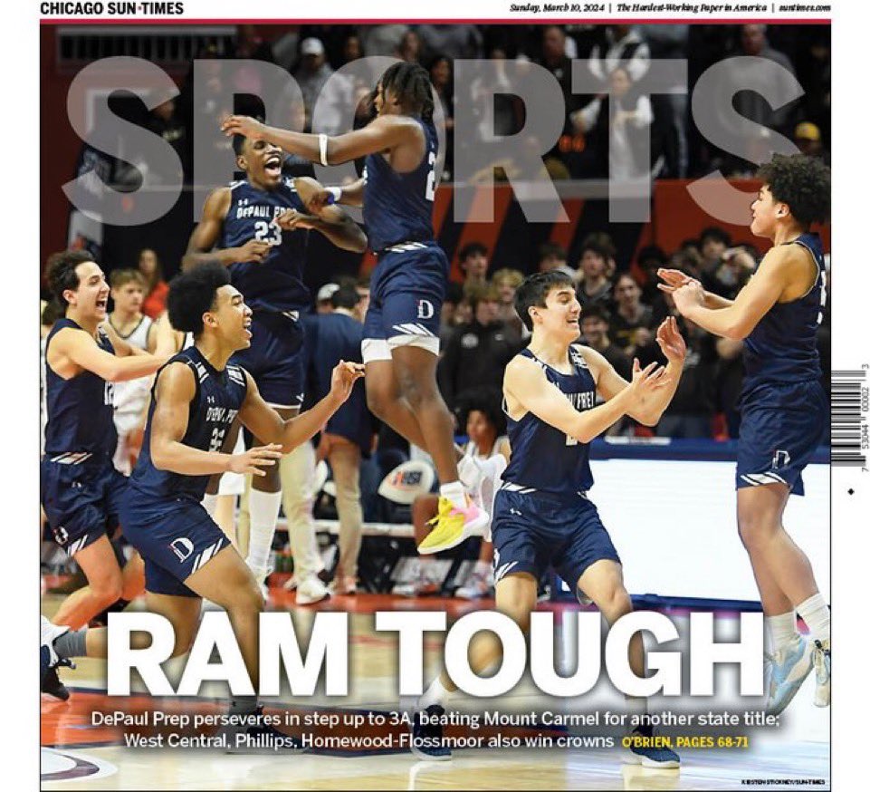 Back to back State Championship. Congrats 🍾 to Coach Tom Kleinschmidt &amp; the DePaul Prep Rams!!!