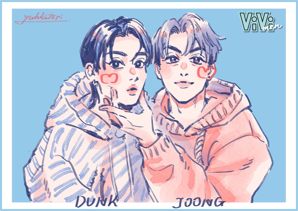 THAIxViVi's tweet photo. 【カップルイラスト①#JoongDunk】
3/14(木)発売
#まるごと一冊タイイケメン Vol.2に掲載されるカップルごとの撮影エピソード漫画より、【JOONG&amp;DUNK】のイラストを公開！(@yuhki75_ri)

イケすぎてる表情までバッチリ😎

予約はこちら⬇️
https://t.co/nzIU4ItGh5 https://t.co/2YlVGDPwG3
