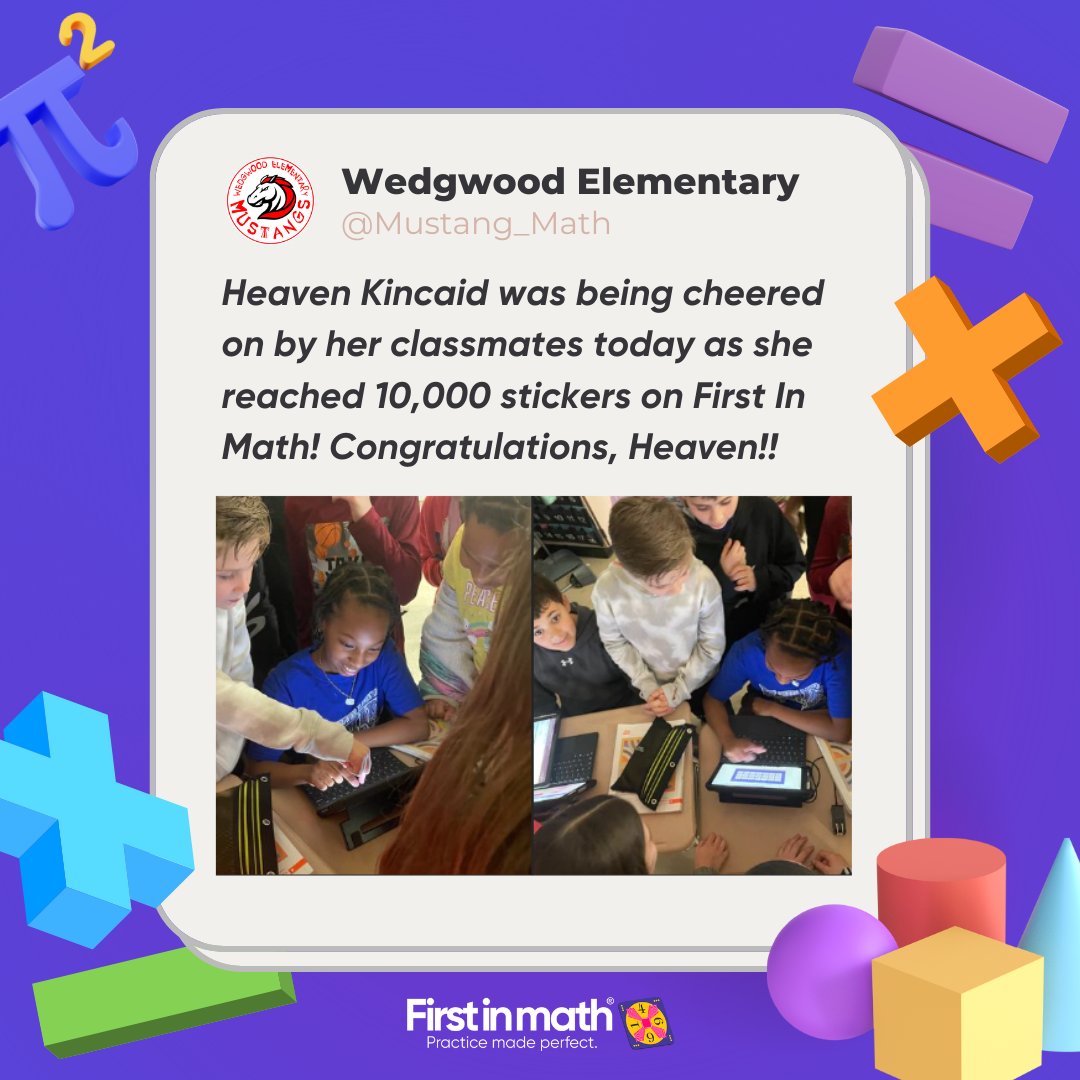 Cheering on your classmates is what First In Math is all about! 🤩 Congratulations to Heaven and all of the Grand Champions at @Mustang_Math 🏆 #firstinmath #wedgwoodelem #stem #mathematics